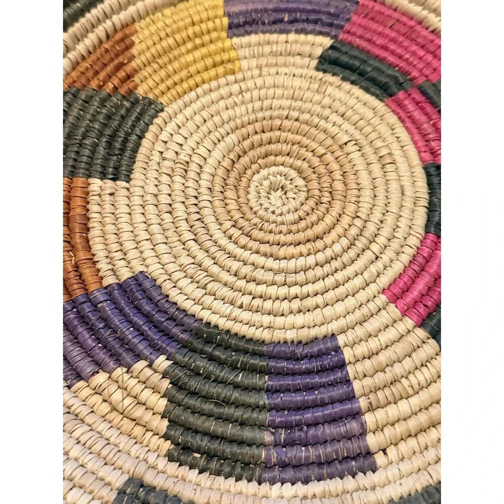 Woven Coil Colorful Basket Tight Weave Herringbone Rim 14